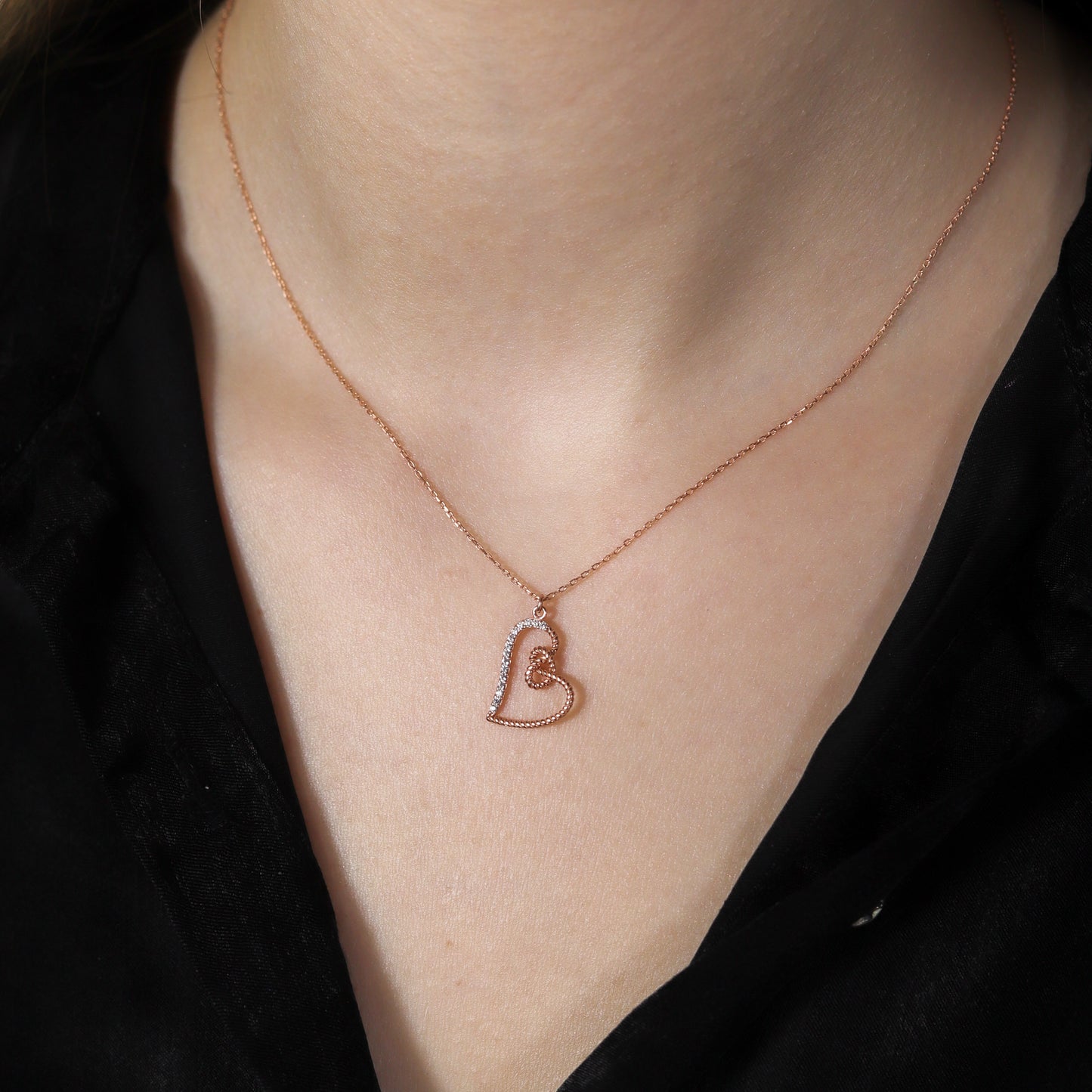 925 Ayar Gümüş Aşk Düğümü Kalp Kolye