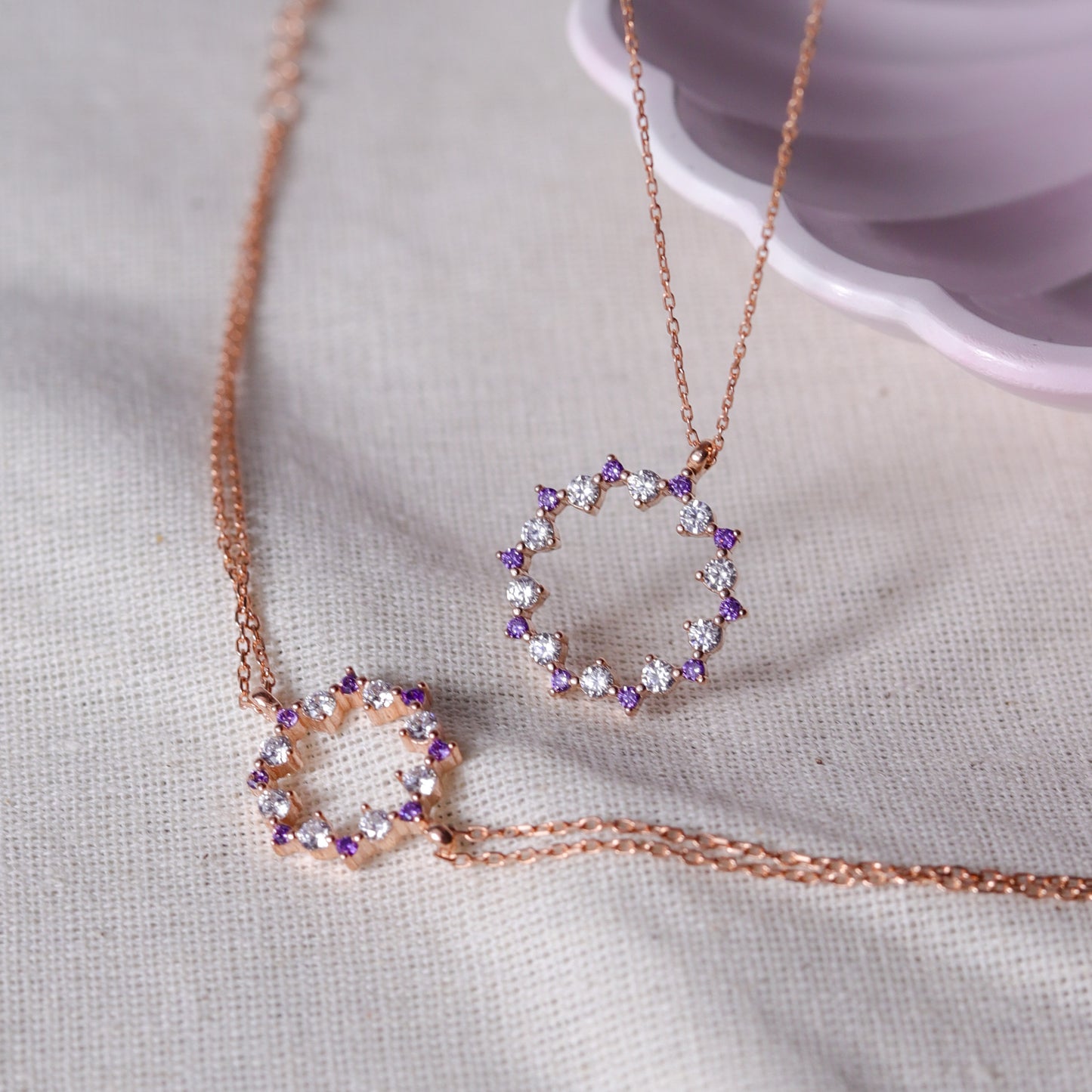 925 Ayar Gümüş Ametist Taşlı Cluster İkili Set