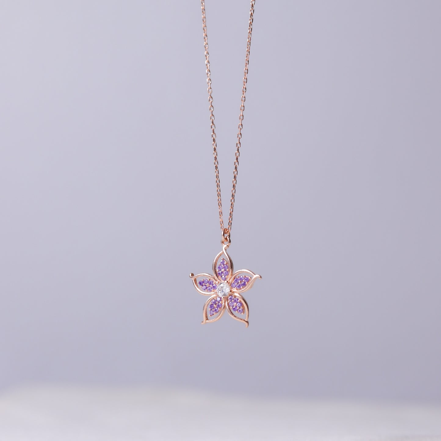 925 Ayar Gümüş Ametist Taşlı Yıldız Kolye