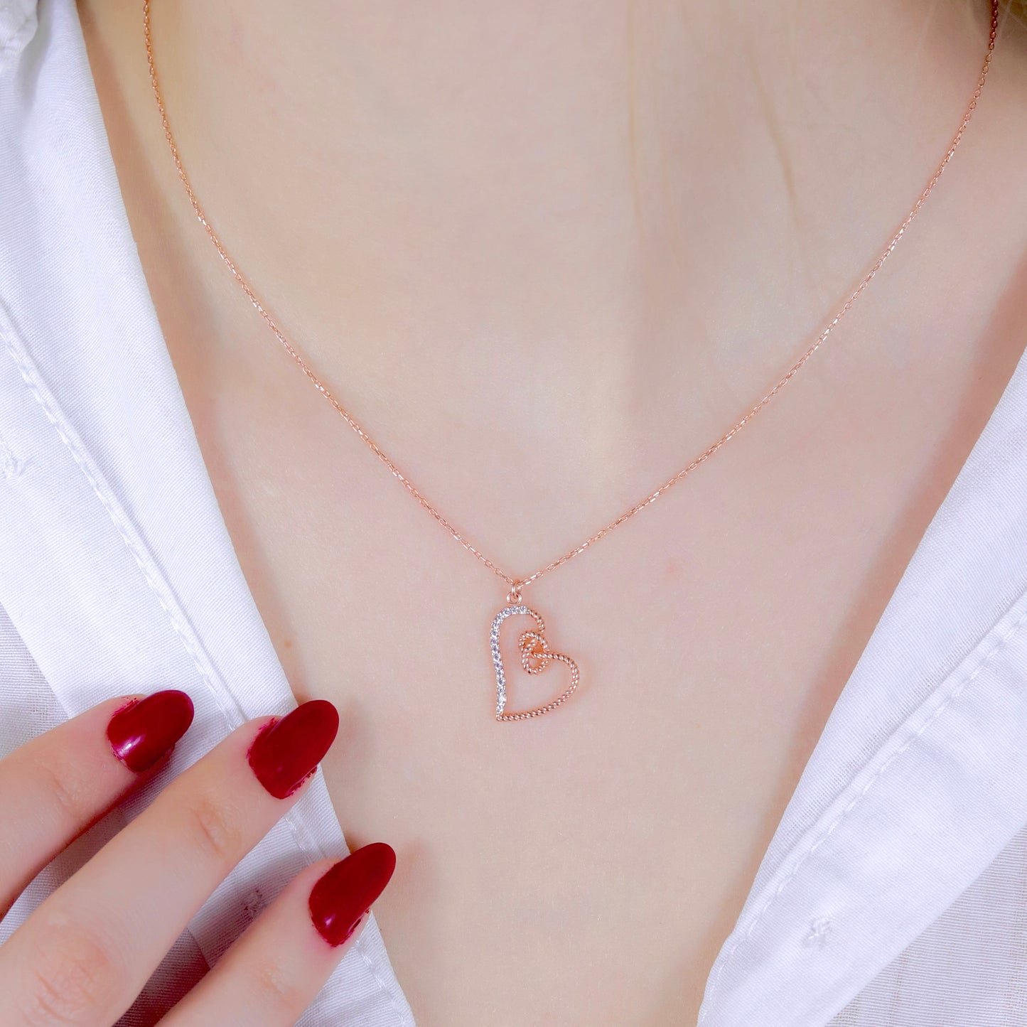 925 Ayar Gümüş Aşk Düğümü Kalp Kolye