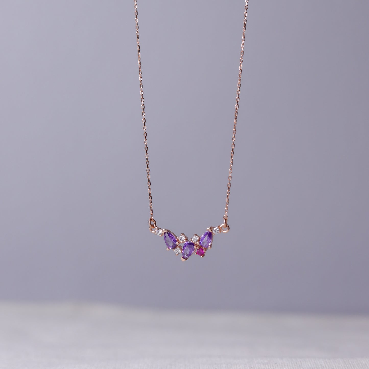 925 Sterling Silver Drop Amethyst Necklace