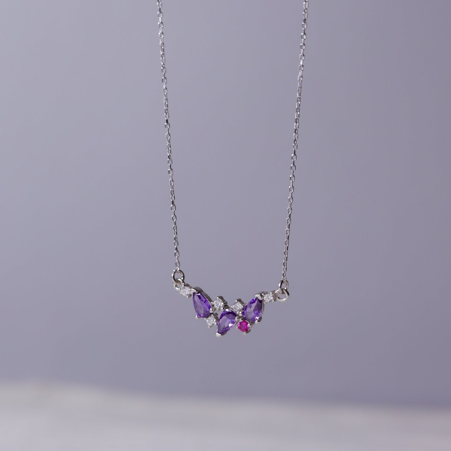 925 Sterling Silver Drop Amethyst Necklace