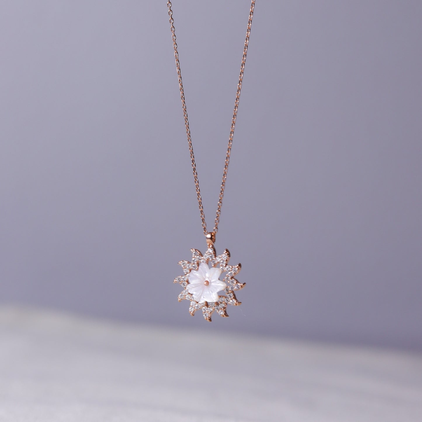 925 Sterling Silver Magnolia Sun Necklace