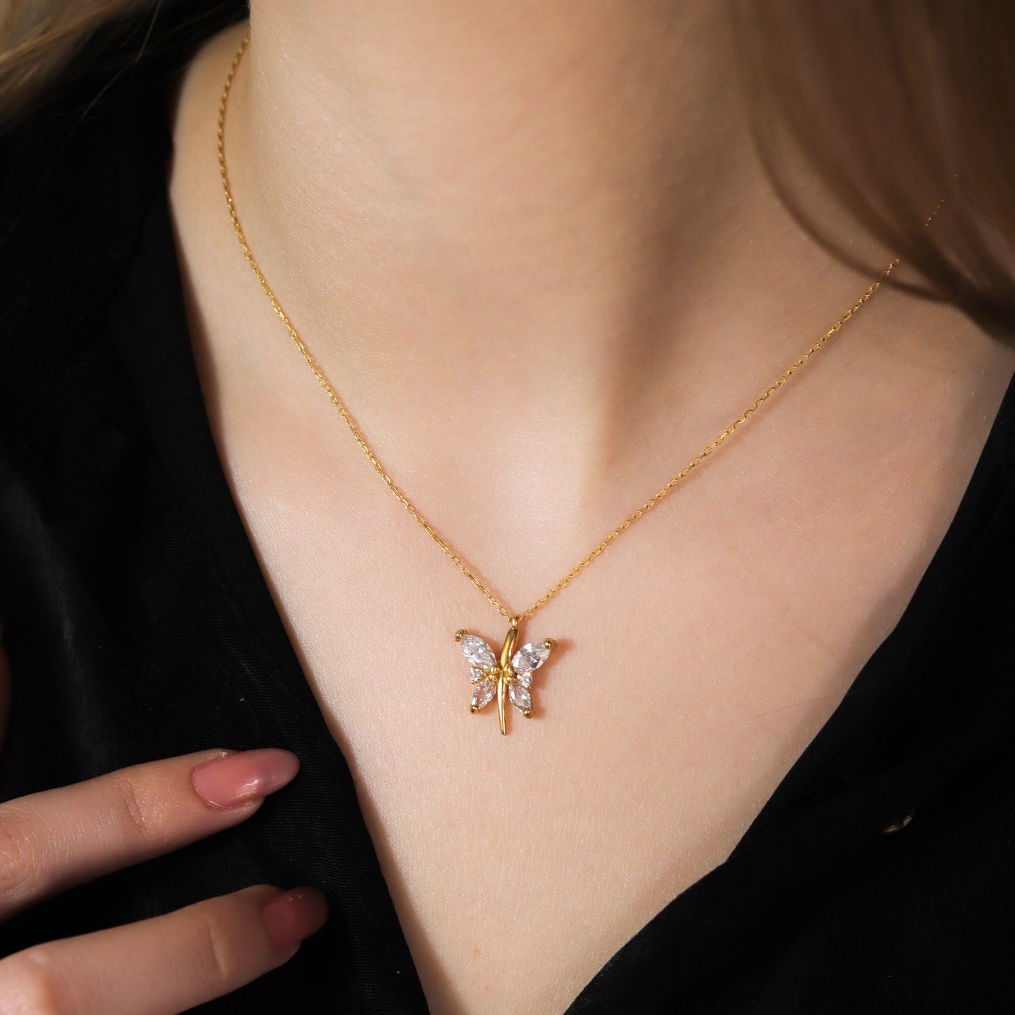 Butterfly Necklace with 925 Sterling Silver Zircon Stone