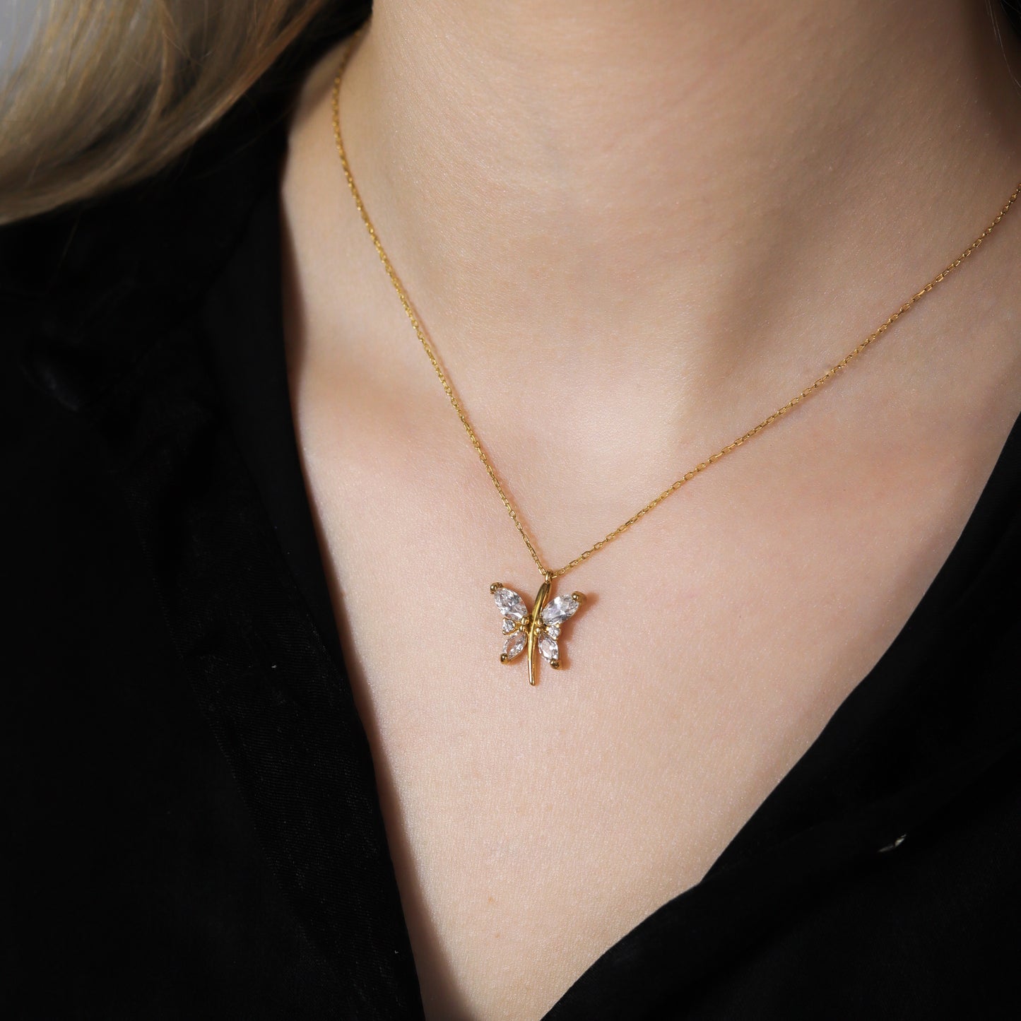 Butterfly Necklace with 925 Sterling Silver Zircon Stone