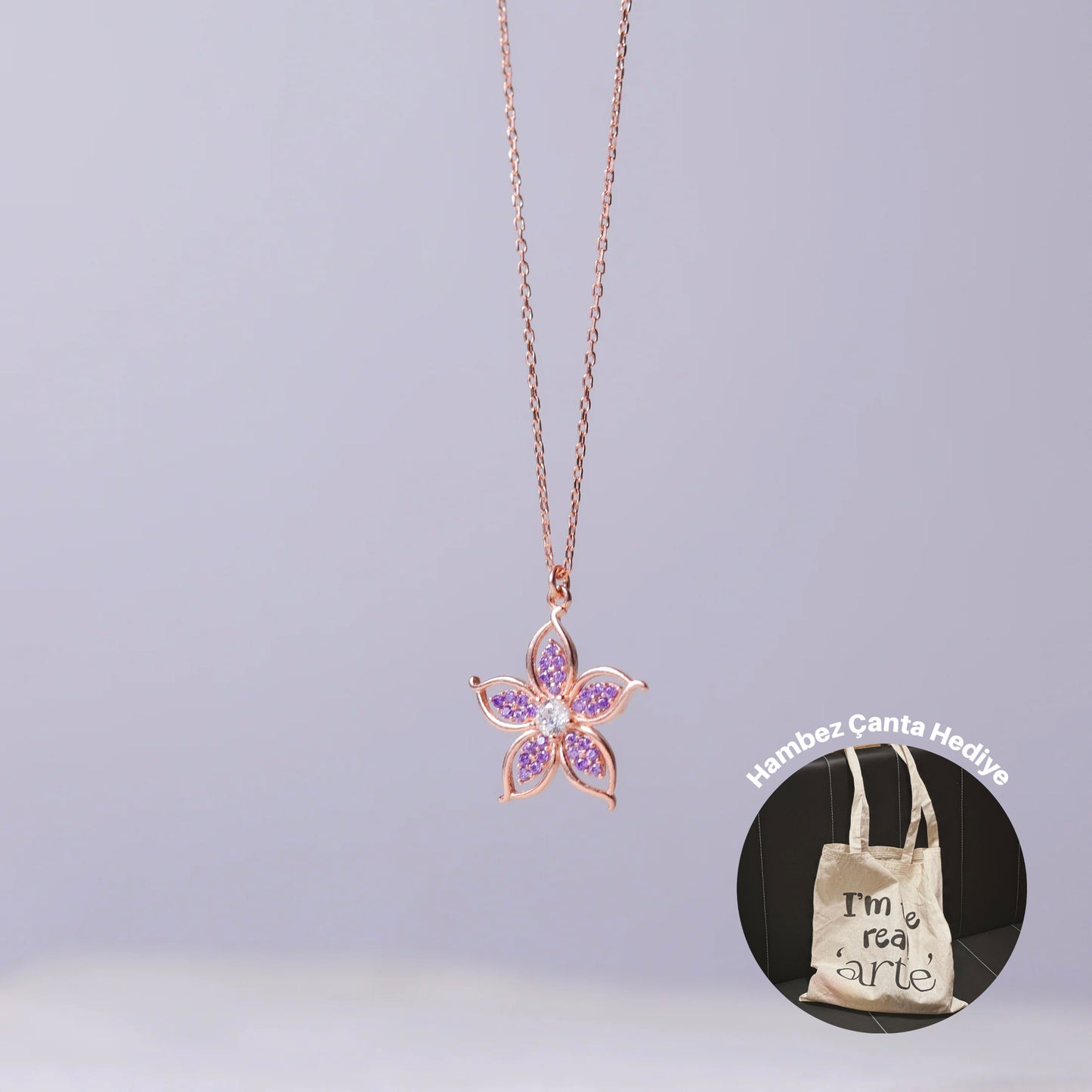 925 Ayar Gümüş Ametist Taşlı Yıldız Kolye