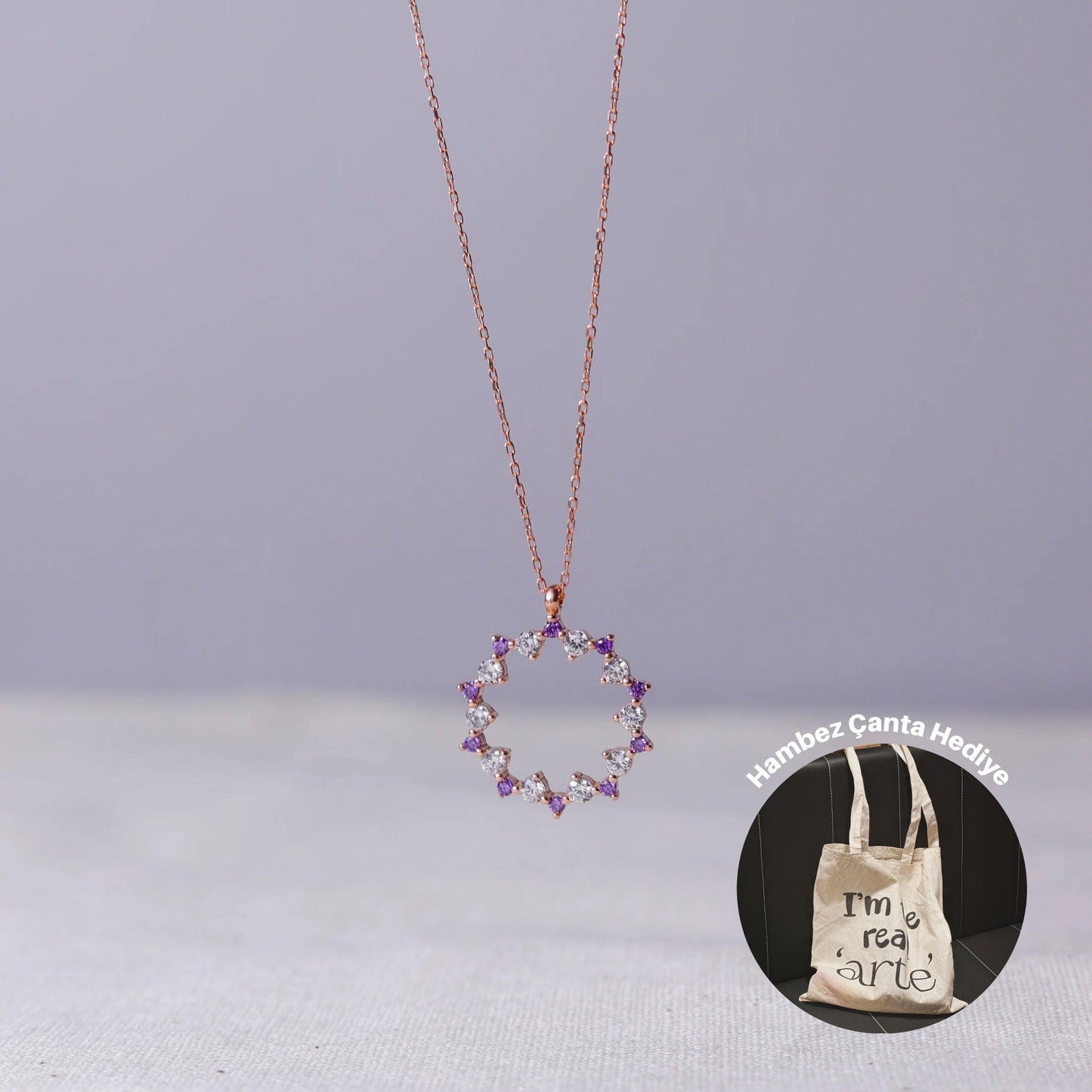 925 Ayar Gümüş Ametist Taşlı Cluster Kolye