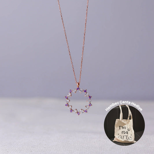 925 Ayar Gümüş Ametist Taşlı Cluster Kolye