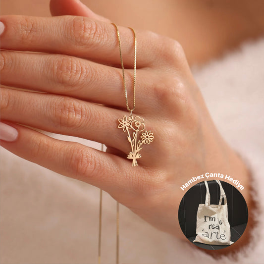 925 Ayar Gümüş Kişiye Özel Buket Kolye