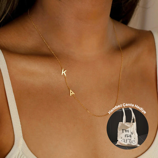 925 Ayar Gümüş Kişiye Özel Çift Harfli Kolye