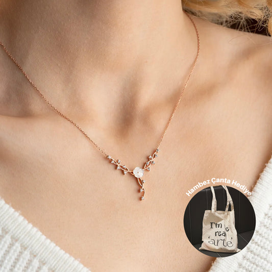 925 Ayar Gümüş Işıltılı Menekşe Kolye