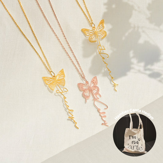 925 Ayar Gümüş Kişiye Özel İsimli Kelebek Kolye