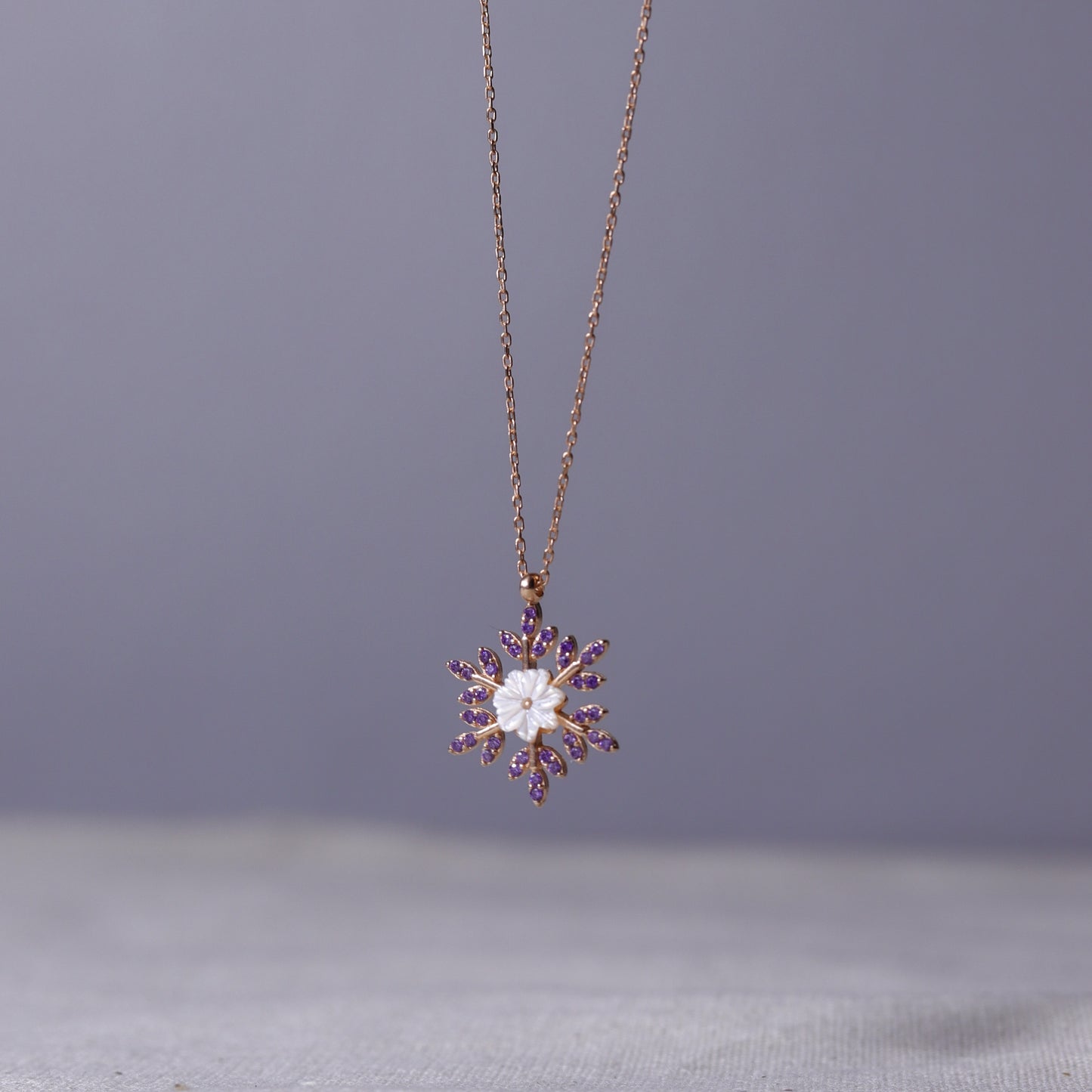 925 Sterling Silver Amethyst Embellished Snow Flower Necklace