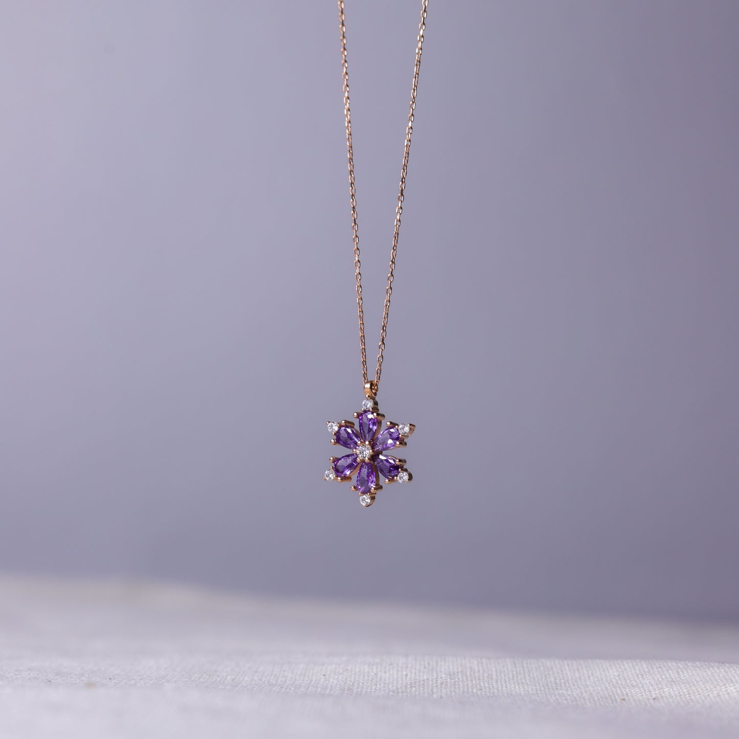 925 Sterling Silver Daisy Necklace with Amethyst Stone