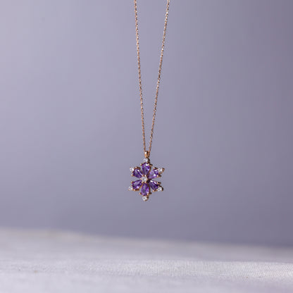 925 Sterling Silver Daisy Necklace with Amethyst Stone