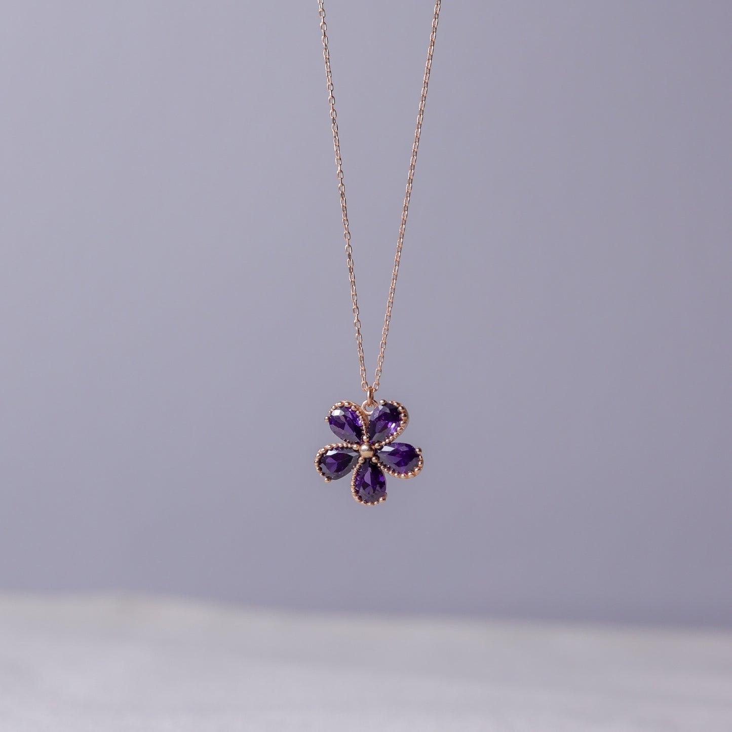 925 Sterling Silver Clover Necklace with Amethyst Stone