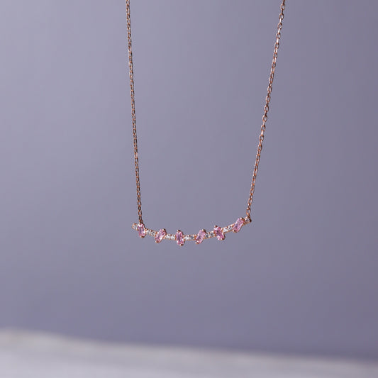 925 Sterling Silver Pink Baguette Stone Strip Necklace