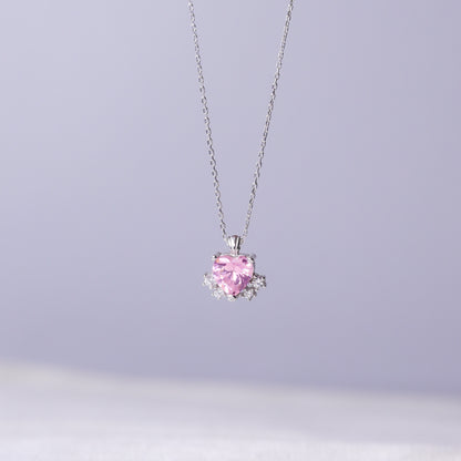 925 Sterling Silver Heart Necklace with Pink Stone