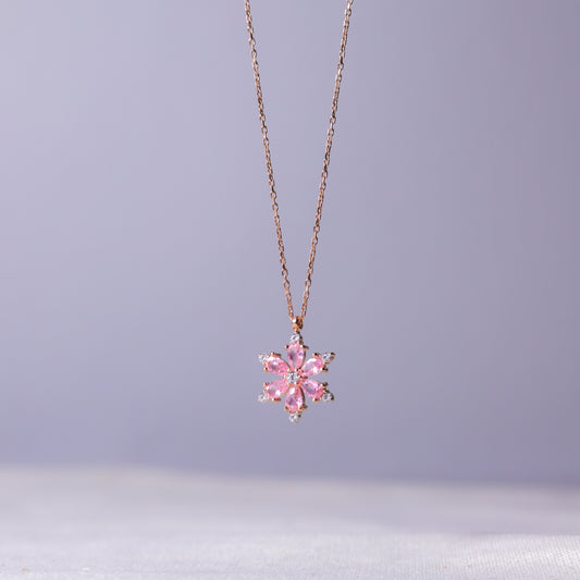 925 Sterling Silver Daisy Necklace with Pink Stone