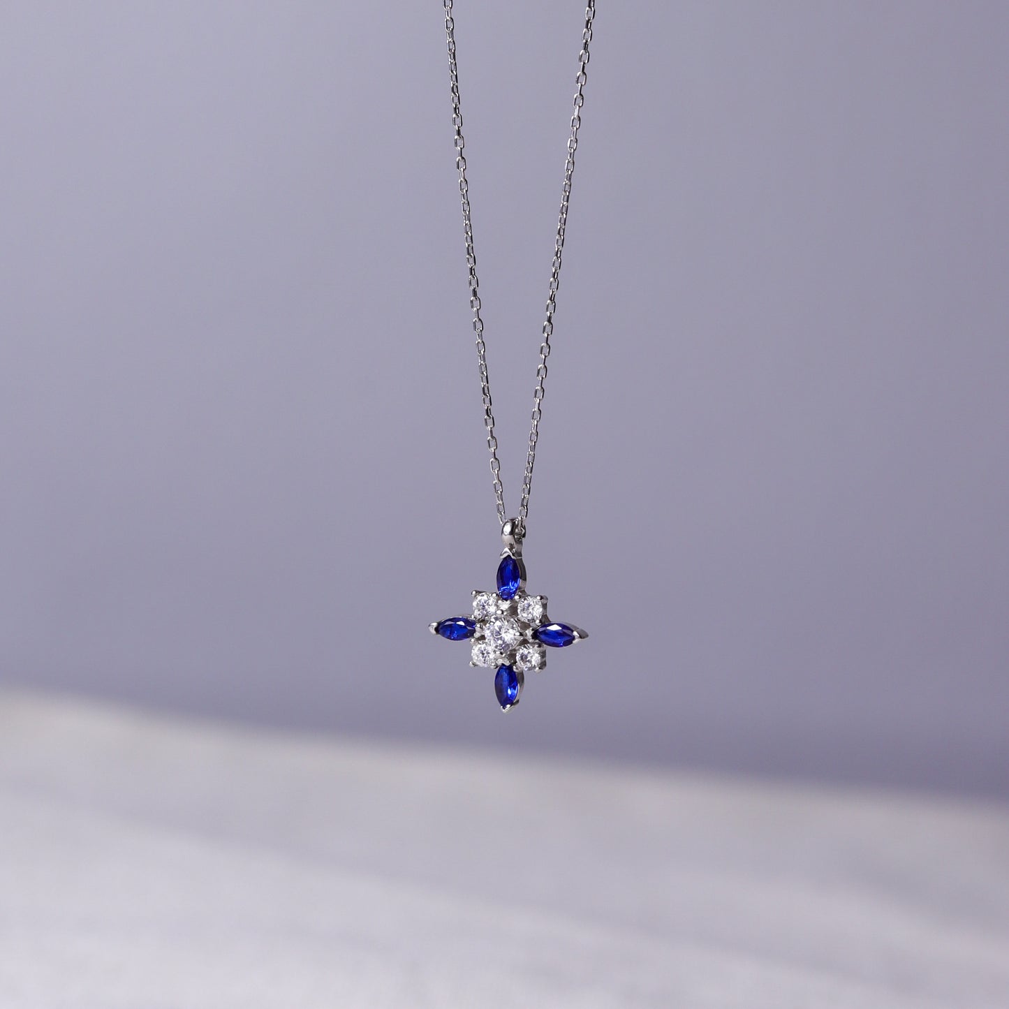 925 Sterling Silver Star Necklace with Sapphire Stone