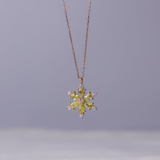 925 Sterling Silver Daisy Necklace with Yellow Stone