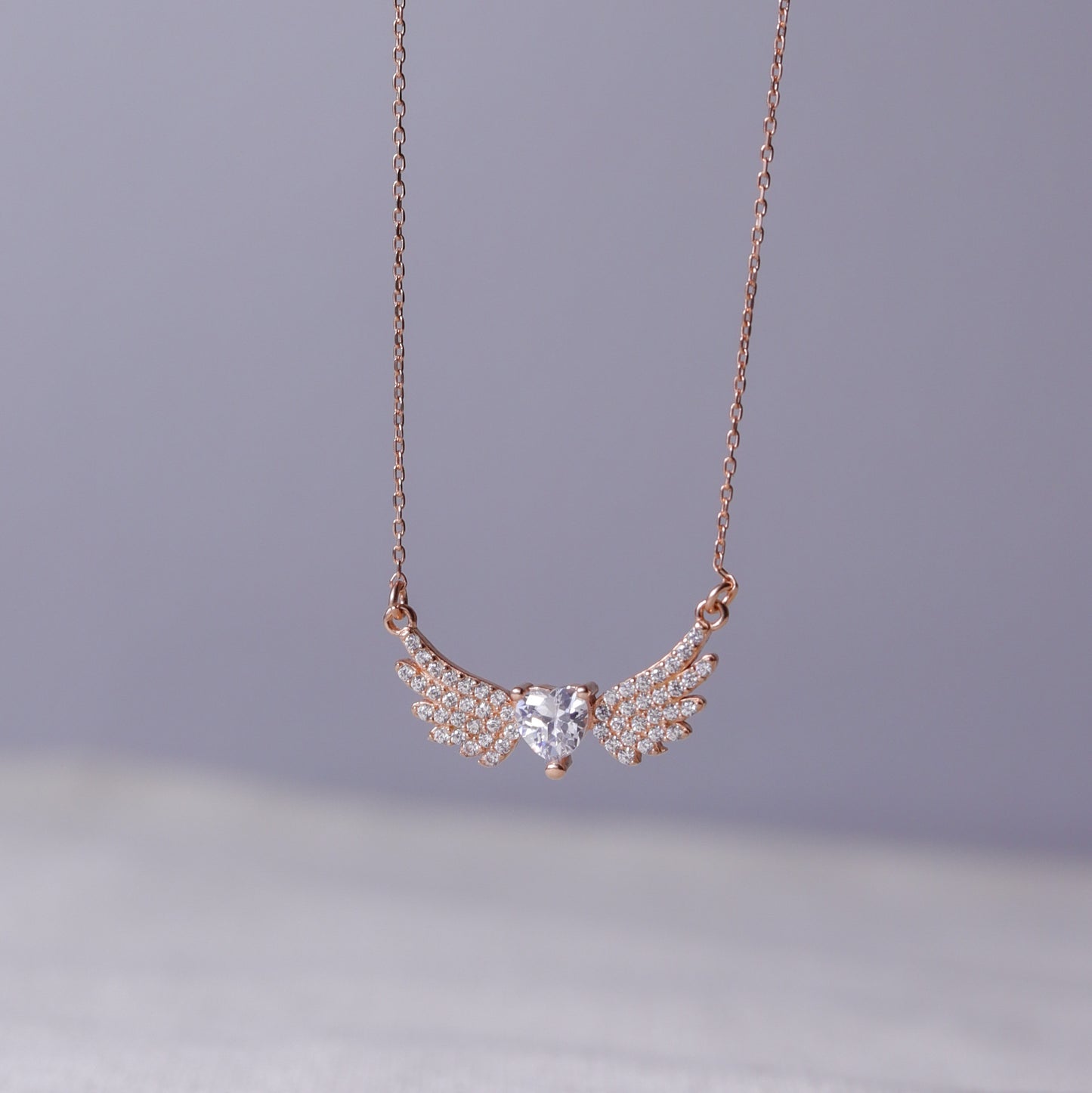 925 Sterling Silver Angel Wing Necklace with Zircon Stone